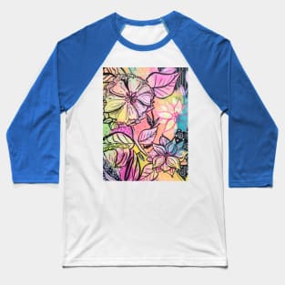 Abstract Neon Flowers Baseball T-Shirt